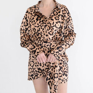 SER.O.YA Demi 95%  Silk Animal Print Shirt Dress Mob Wife Size S NWT